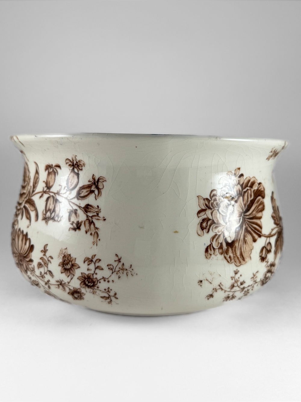 Royal Crownford Ironstone Charlotte Chamber Pot Brown Floral Transferware - Picture 4 of 8
